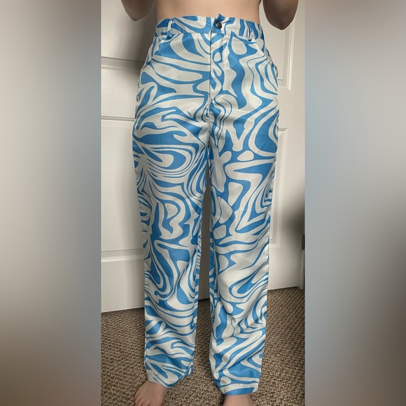 Funky blue and white jean like pants - Picture 1 of 3